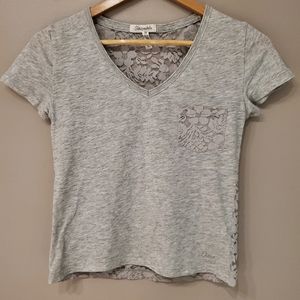 Aeropostale Lace V-Neck T-Shirt - Gray